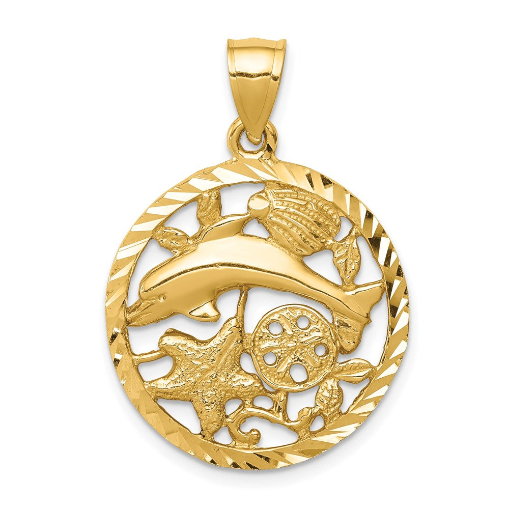 Diamond-cut Dolphin and Shells Circle Pendant - WBC