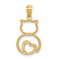 and Rhodium Diamond-cut Sitting Cat with Heart Pendant - WBC