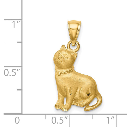 Satin Diamond-cut Cat Pendant - WBC
