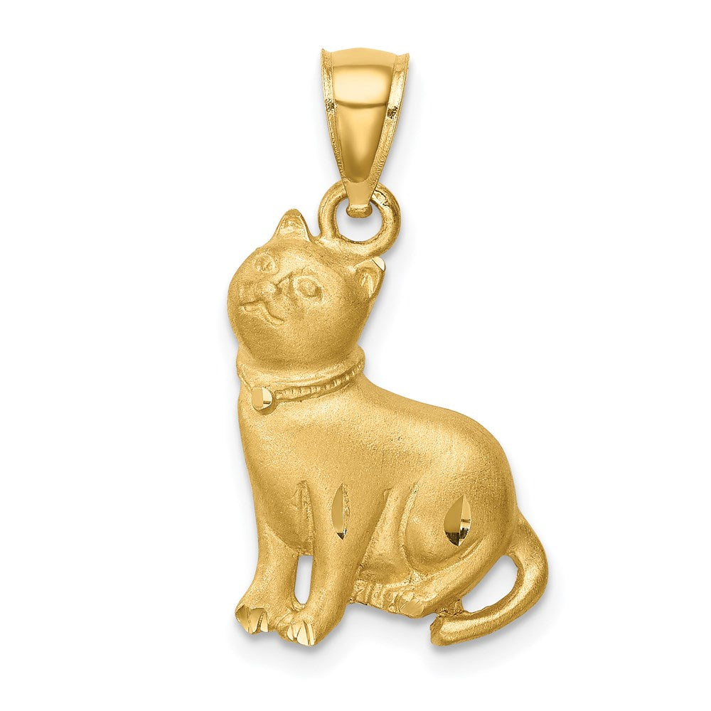 Satin Diamond-cut Cat Pendant - WBC