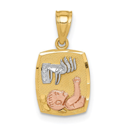 Two-tone and Rhodium Baptism Rectangular Pendant - WBC