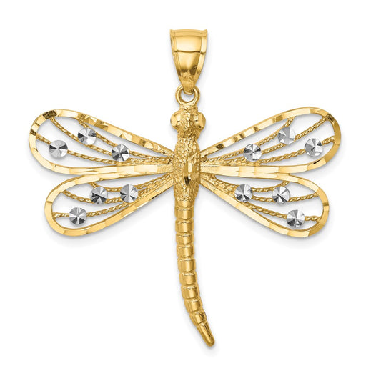 and Rhodium Diamond-cut Dragonfly Pendant - WBC