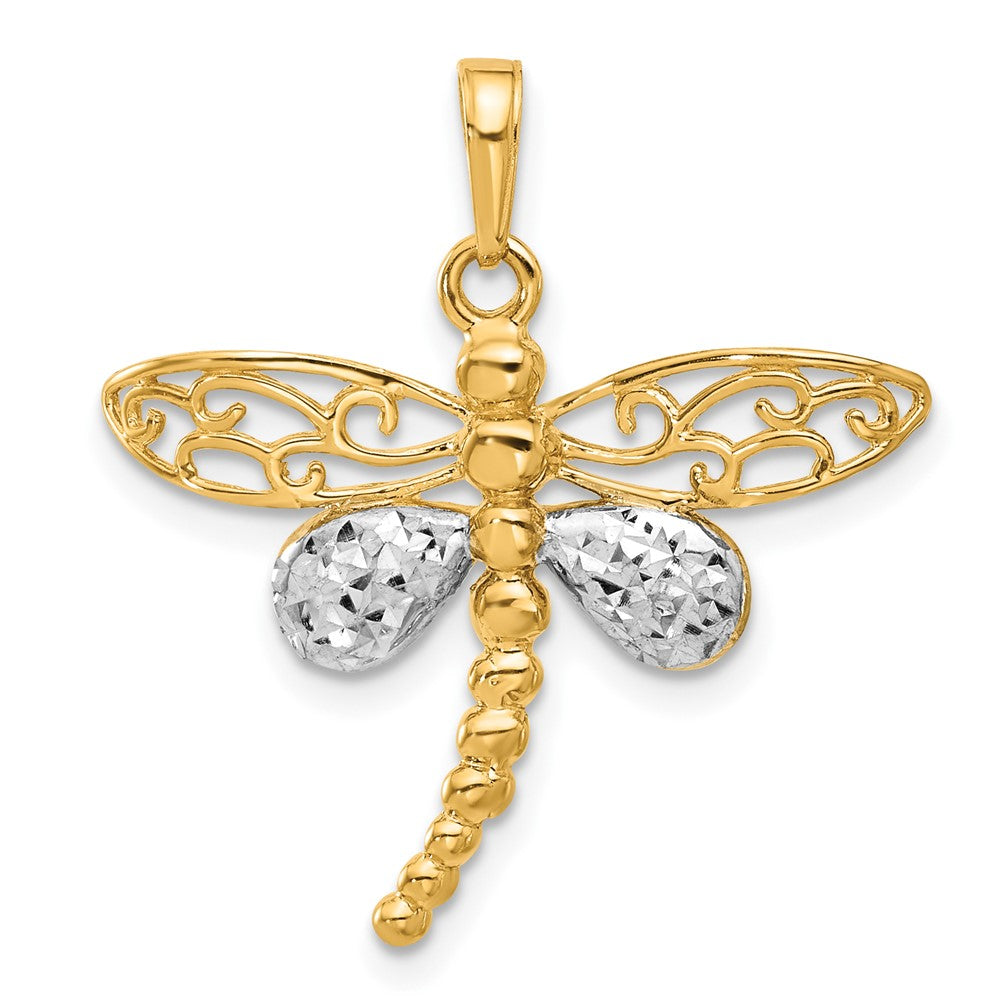 and Rhodium Polished and Diamond-cut Dragonfly Pendant - WBC
