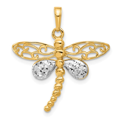and Rhodium Polished and Diamond-cut Dragonfly Pendant - WBC