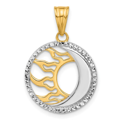 and Rhodium Diamond-cut Sun and Moon Pendant - WBC