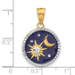 and Rhodium Diamond-cut Blue Enameled Sun and Moon Pendant - WBC