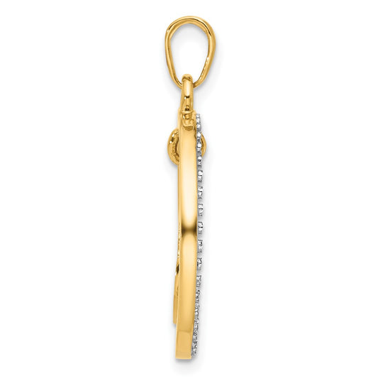 and Rhodium Diamond-cut Anchor Dangle in Circle Pendant - WBC