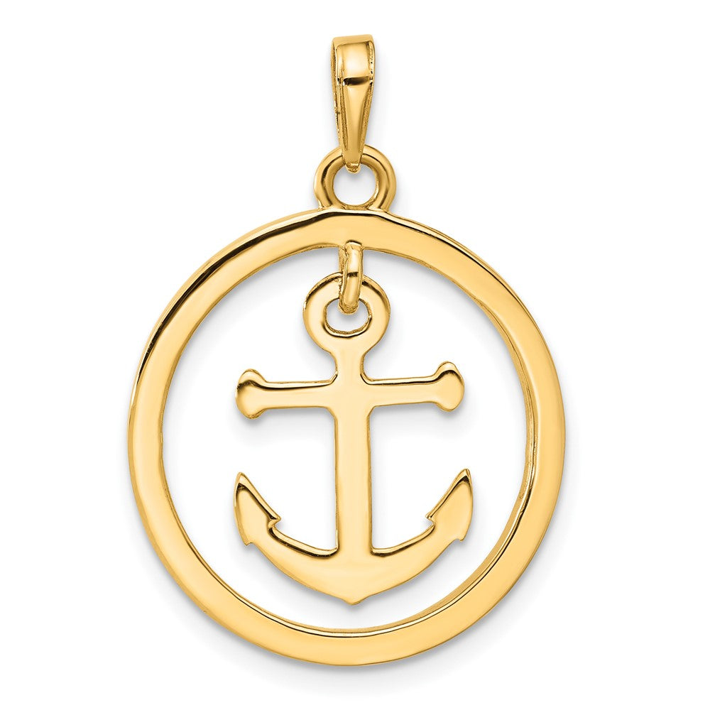 and Rhodium Diamond-cut Anchor Dangle in Circle Pendant - WBC