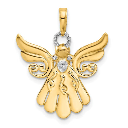 and Rhodium Diamond-cut Angel Pendant - WBC