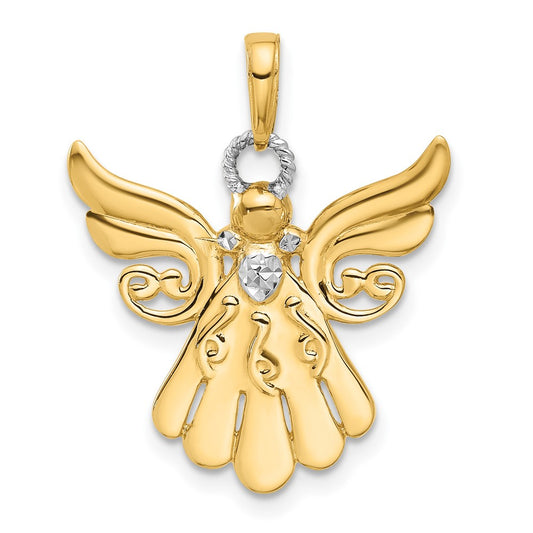 and Rhodium Diamond-cut Angel Pendant - WBC