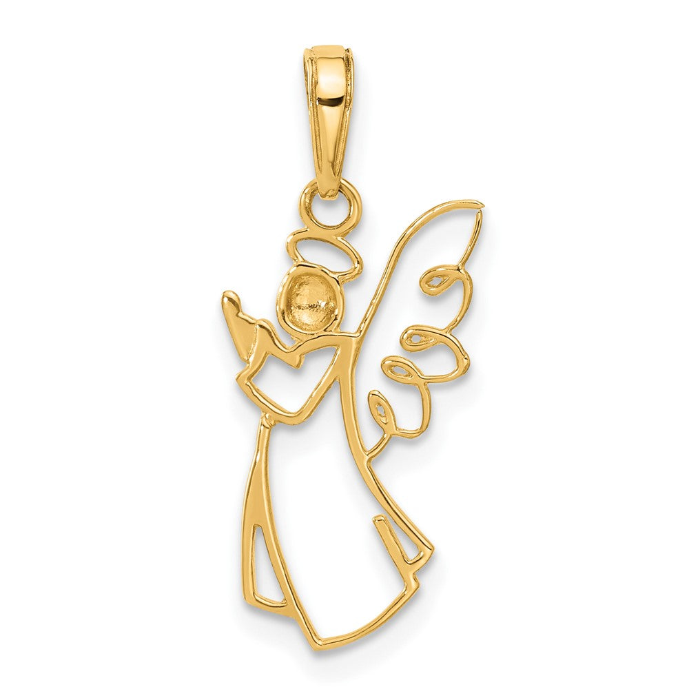 and Rhodium Cut-out Diamond-cut Angel Pendant - WBC