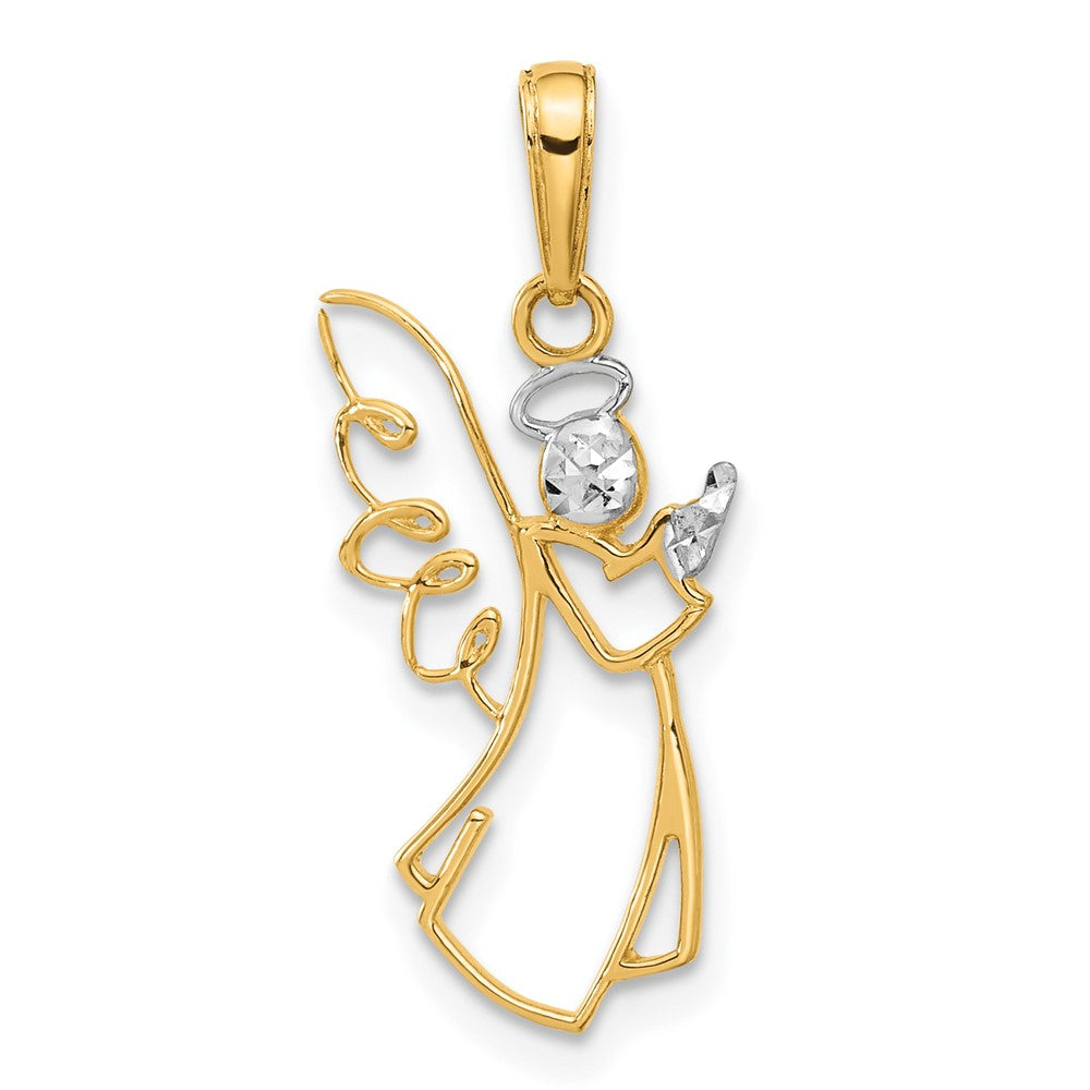 and Rhodium Cut-out Diamond-cut Angel Pendant - WBC