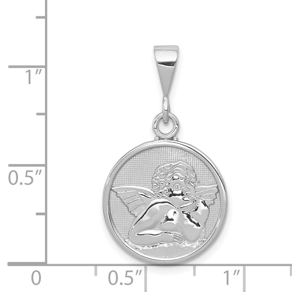 Polished and Satin Angel Round Pendant - WBC