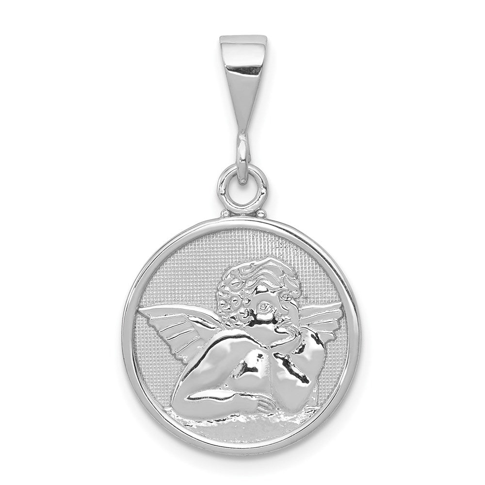 Polished and Satin Angel Round Pendant - WBC