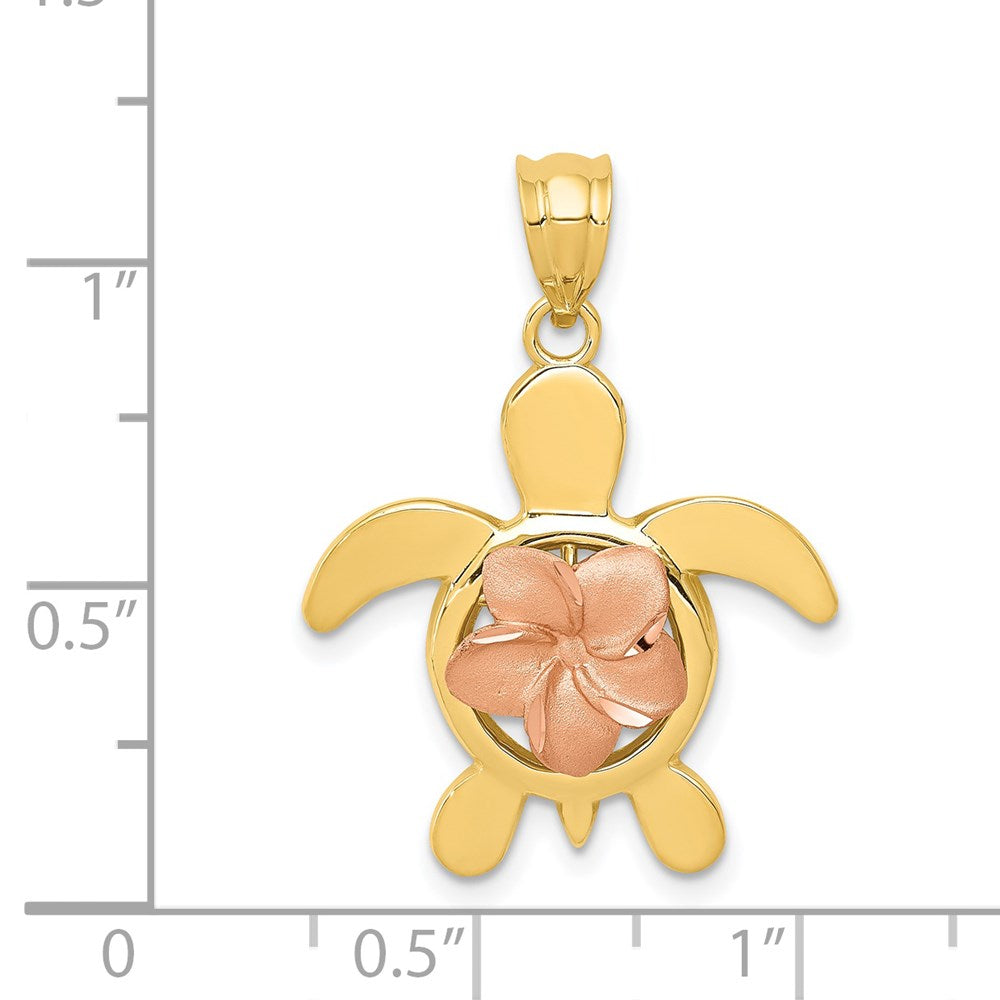Two-tone Diamond-cut Plumeria Turtle Pendant - WBC