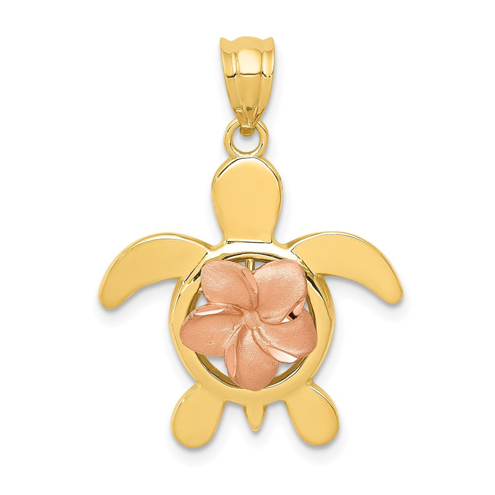 Two-tone Diamond-cut Plumeria Turtle Pendant - WBC