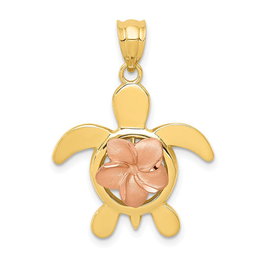 Two-tone Diamond-cut Plumeria Turtle Pendant - WBC