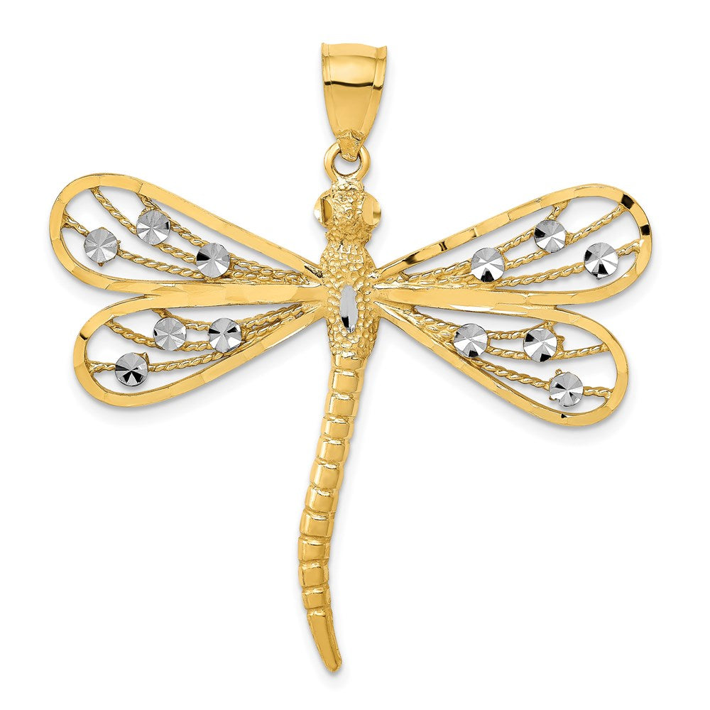 and Rhodium Diamond-cut Filigree Dragonfly Pendant - WBC