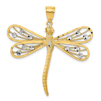 and Rhodium Diamond-cut Filigree Dragonfly Pendant - WBC