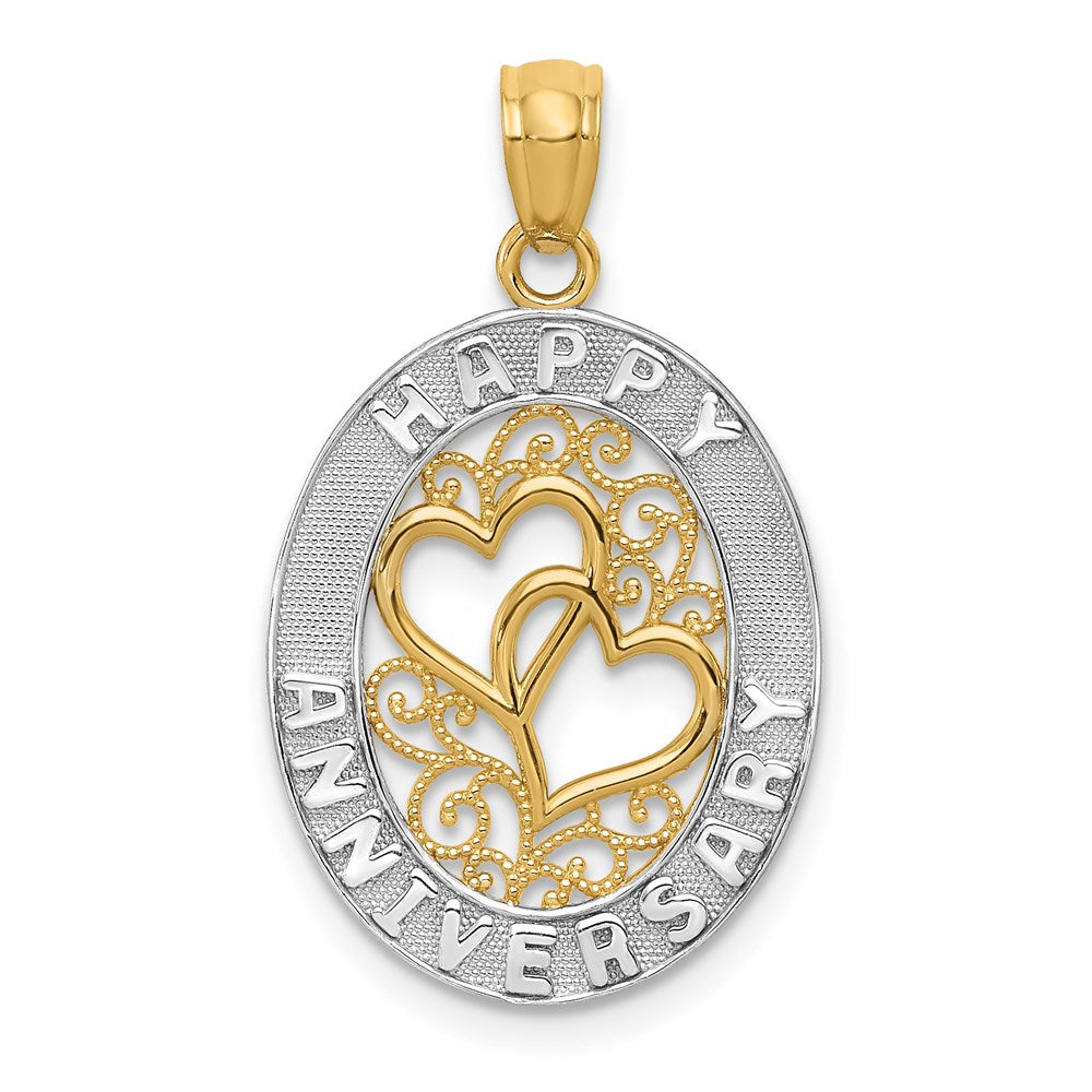 and Rhodium HAPPY ANNIVERSARY Hearts Pendant - WBC