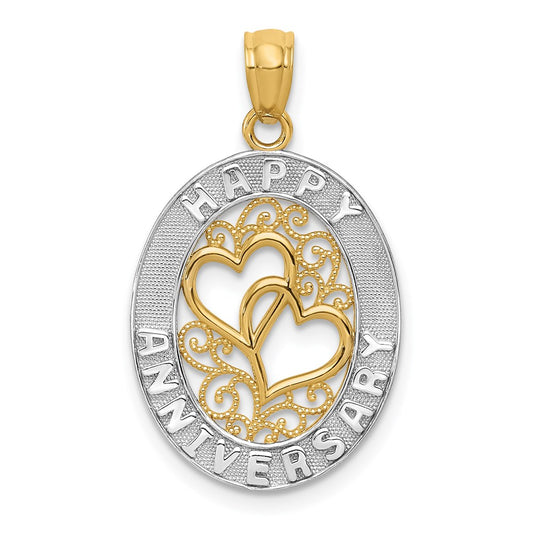 and Rhodium HAPPY ANNIVERSARY Hearts Pendant - WBC