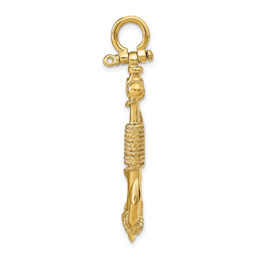 Large 3-D Solid Anchor with Wrapped Rope with Shackle Bail Pendant - WBC