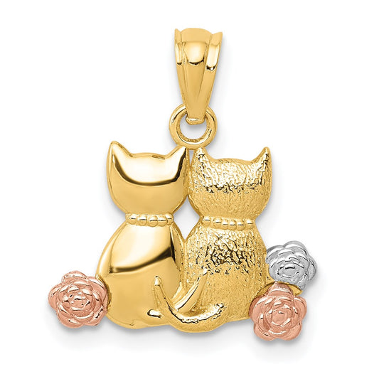 Two-tone with Rhodium Two Cats Pendant - WBC