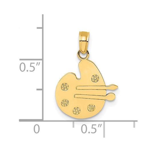 14K Gold Artists Paint Palette & Brushes Charm, 13.5mm