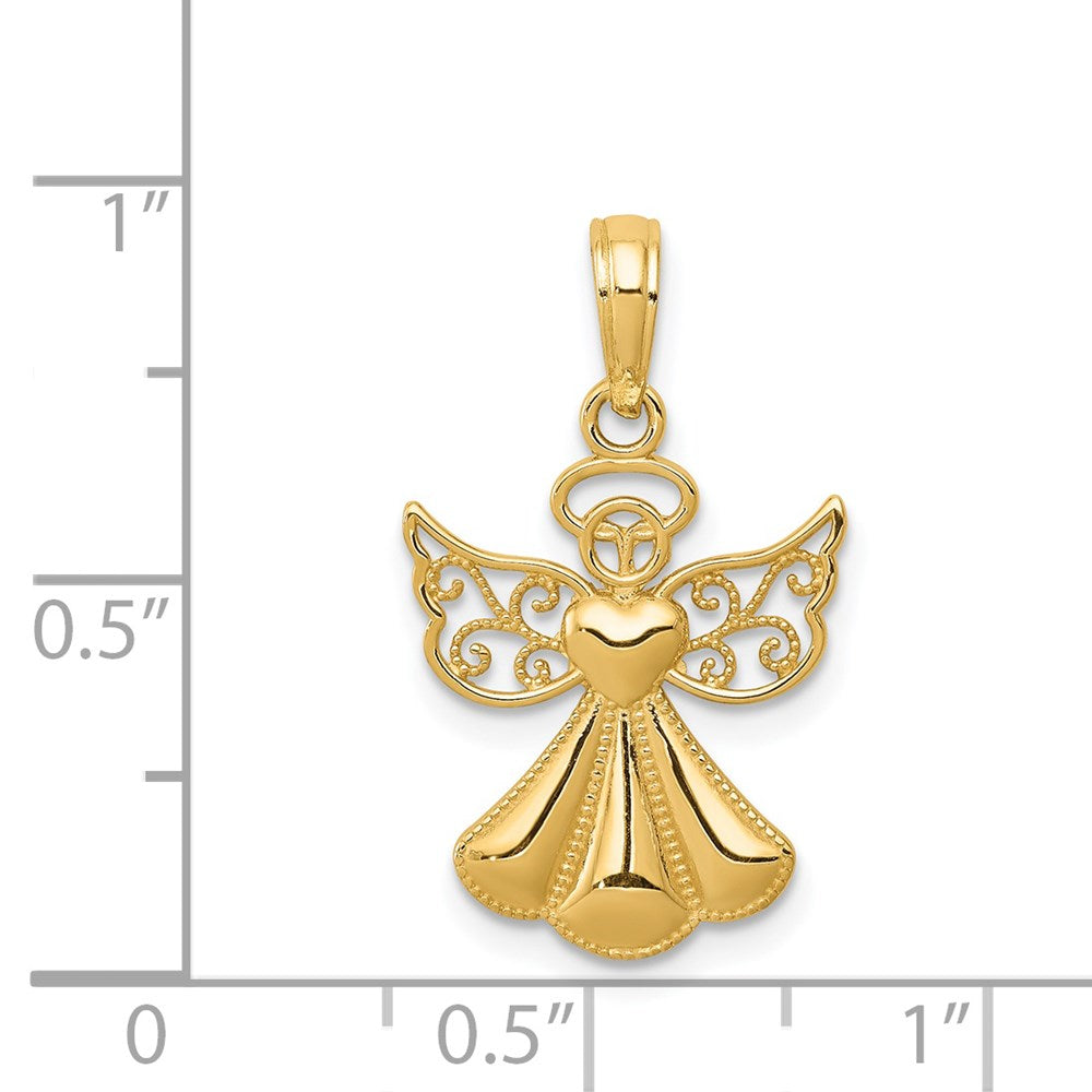 Polished and Textured Guardian Angel with Heart Pendant - WBC