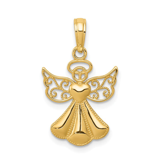 Polished and Textured Guardian Angel with Heart Pendant - WBC