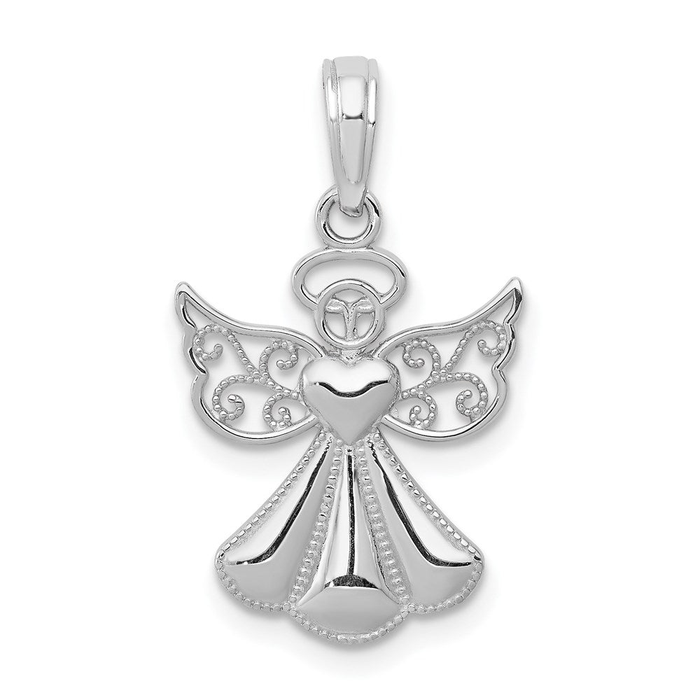 Polished and Textured Guardian Angel with Heart Pendant - WBC