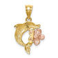 Two-tone Brushed and Polished Diamond-cut Plumeria with Dolphin Pendant - WBC