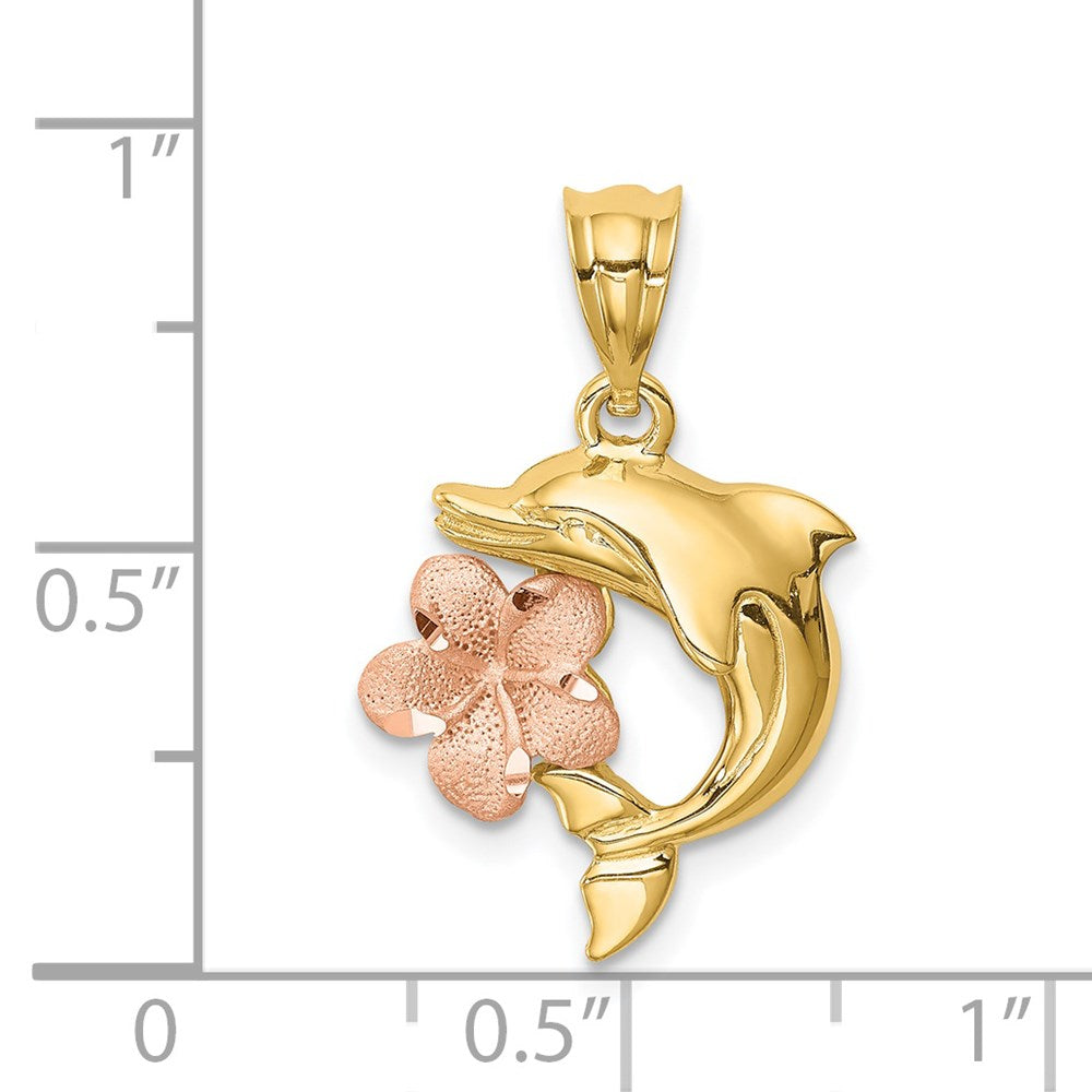 Two-tone Brushed and Polished Diamond-cut Plumeria with Dolphin Pendant - WBC