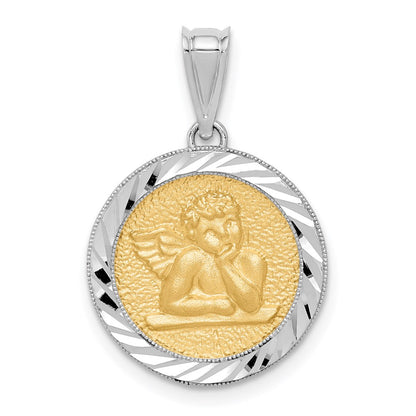 Two-tone Polished and Diamond-cut Bezel Angel Round Pendant - WBC