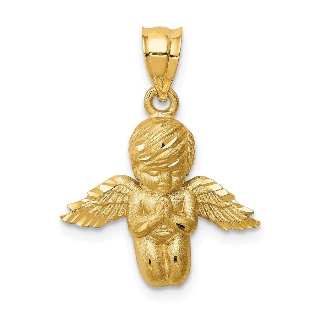 Brushed and Diamond-cut Praying Angel Pendant - WBC
