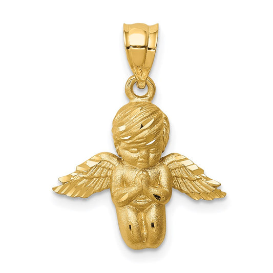 Brushed and Diamond-cut Praying Angel Pendant - WBC