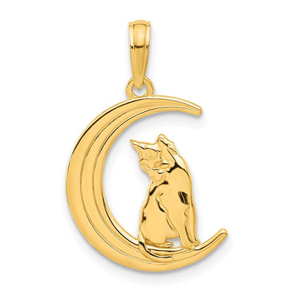 Polished Cat Sitting On Moon Pendant - WBC