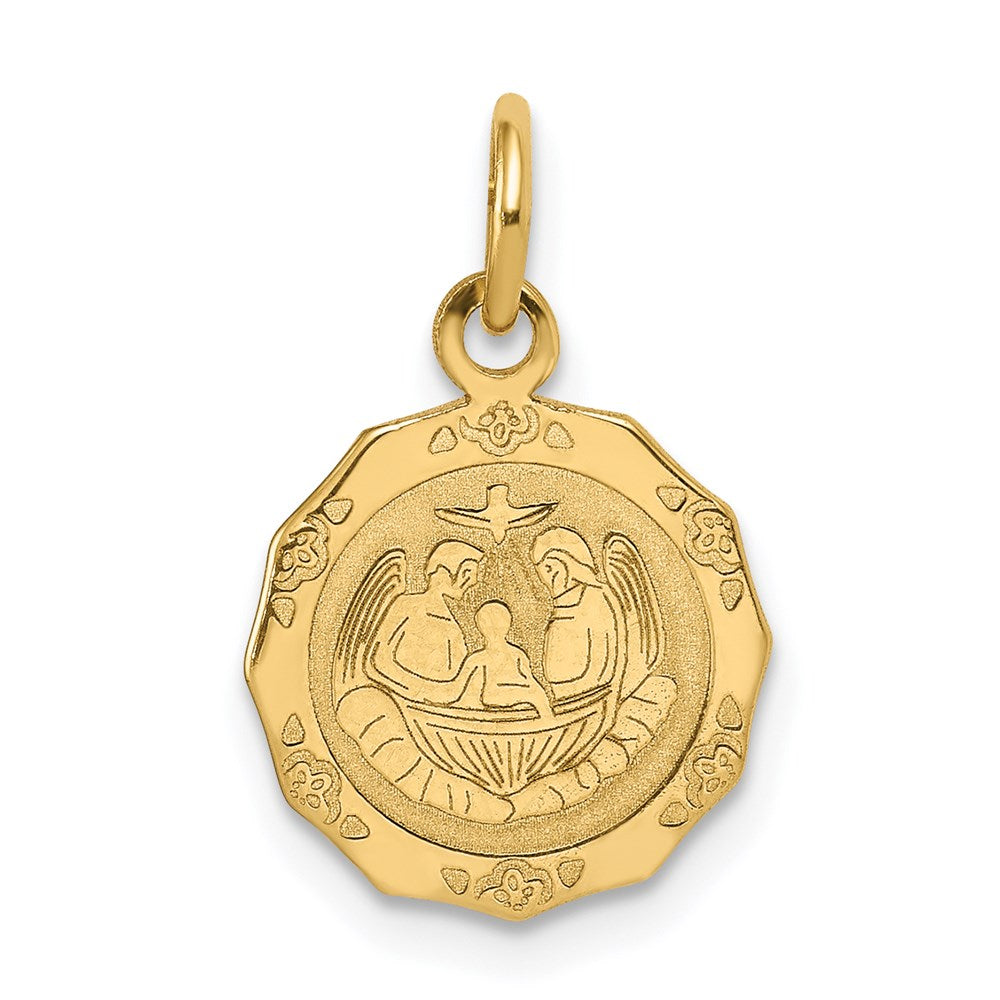Polished and Satin Baptism Spanish Recuerdo Del Bautismo on Back Round Charm - WBC