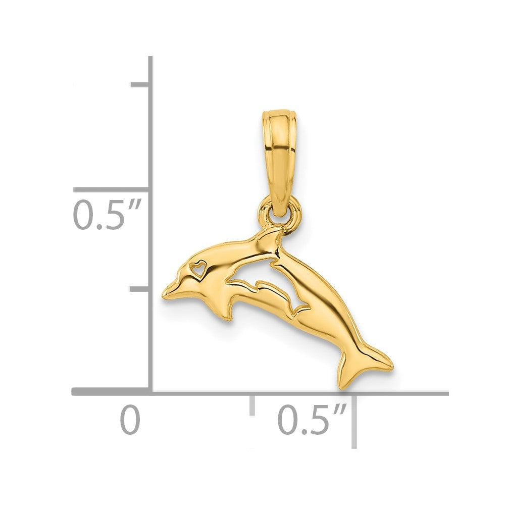 Polished Dolphin with Cut-out Baby Dolphin Pendant - WBC