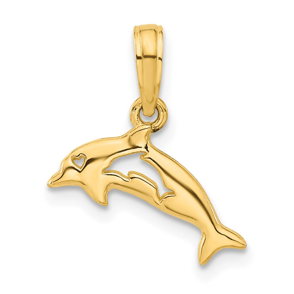 Polished Dolphin with Cut-out Baby Dolphin Pendant - WBC