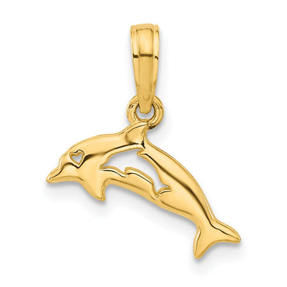 Polished Dolphin with Cut-out Baby Dolphin Pendant - WBC