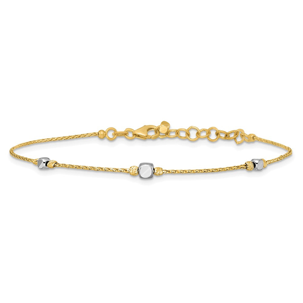 Two-Tone Polished Diamond-cut Round and Square Beaded Bracelet with Extension - WBC