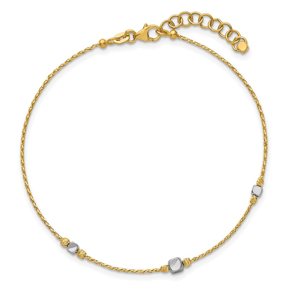 Two-Tone Polished Diamond-cut Round and Square Beaded Bracelet with Extension - WBC