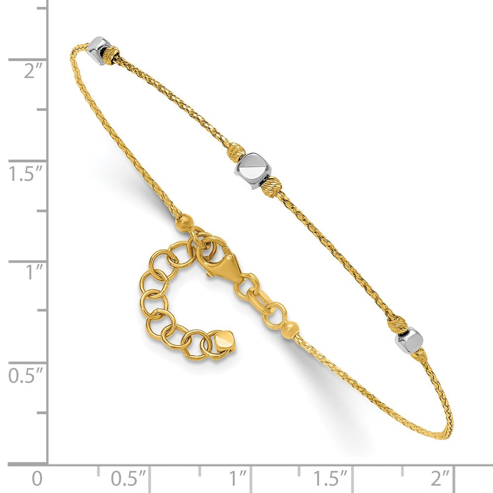 Two-Tone Polished Diamond-cut Round and Square Beaded Bracelet with Extension - WBC