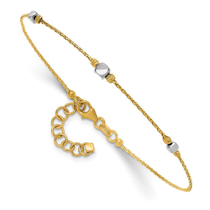 Two-Tone Polished Diamond-cut Round and Square Beaded Bracelet with Extension - WBC