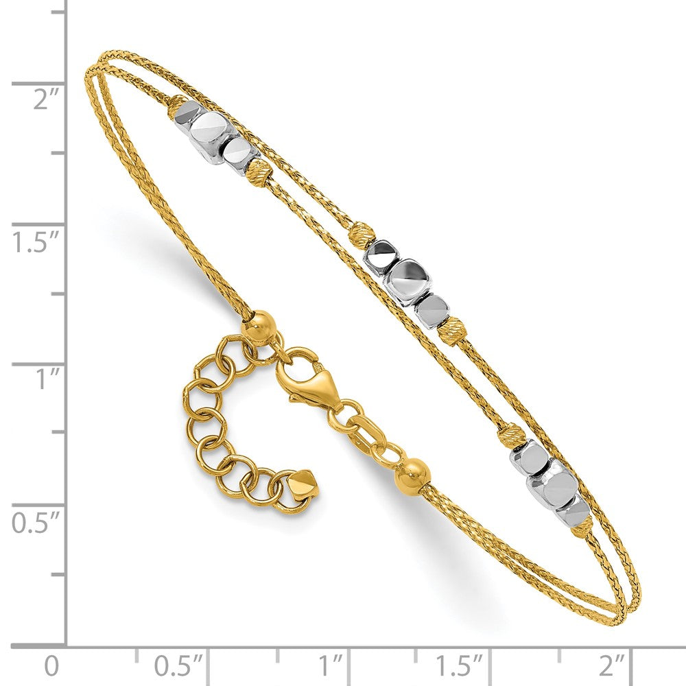 Two-Tone Polished Diamond-cut Double Strand Beaded Bracelet with Extension - WBC