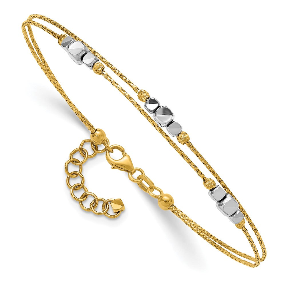 Two-Tone Polished Diamond-cut Double Strand Beaded Bracelet with Extension - WBC