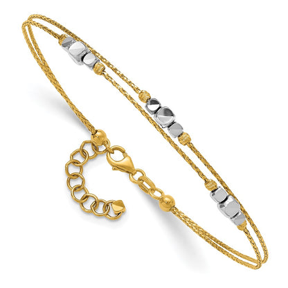 Two-Tone Polished Diamond-cut Double Strand Beaded Bracelet with Extension - WBC