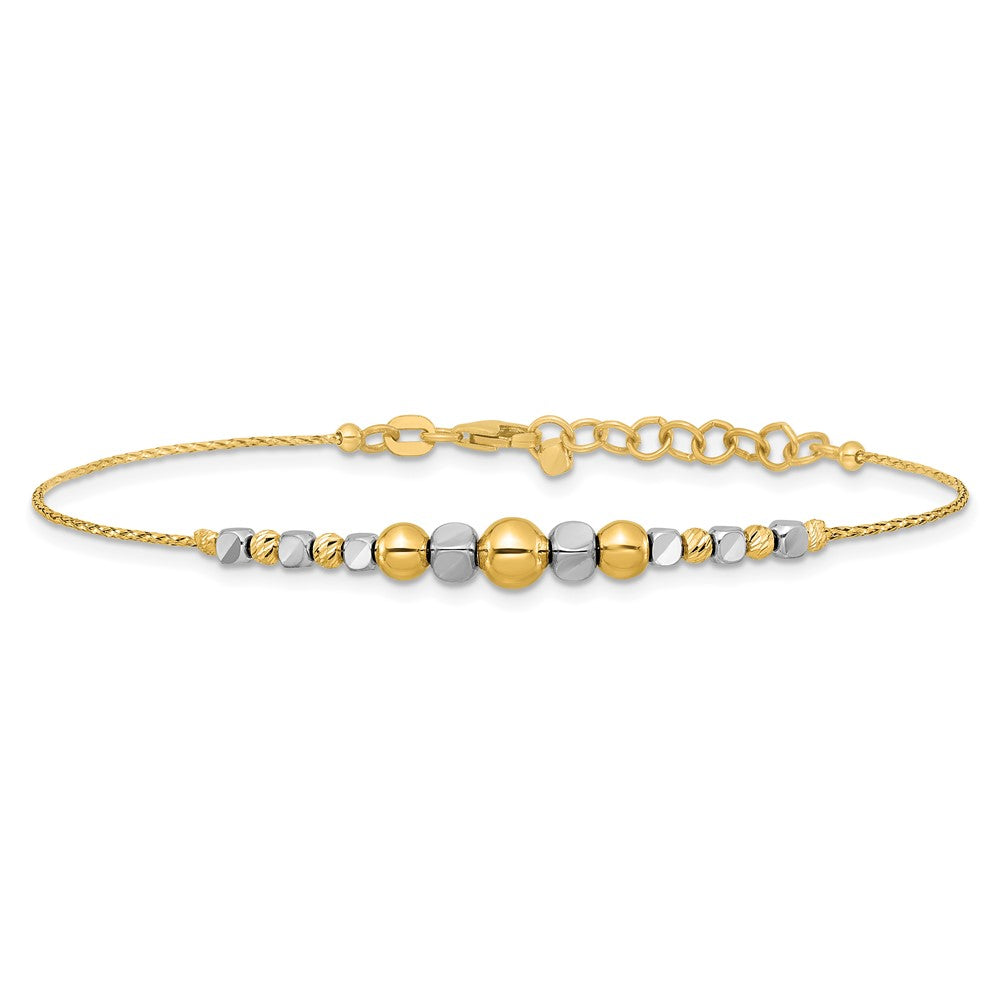 Two-Tone Polished Diamond-cut Round and Square Beaded Bracelet with Extension - WBC