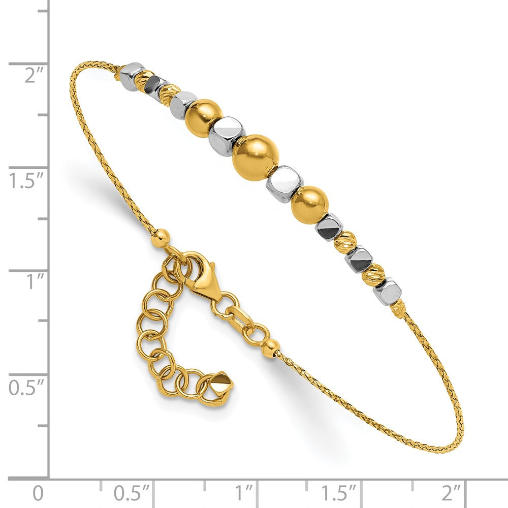 Two-Tone Polished Diamond-cut Round and Square Beaded Bracelet with Extension - WBC
